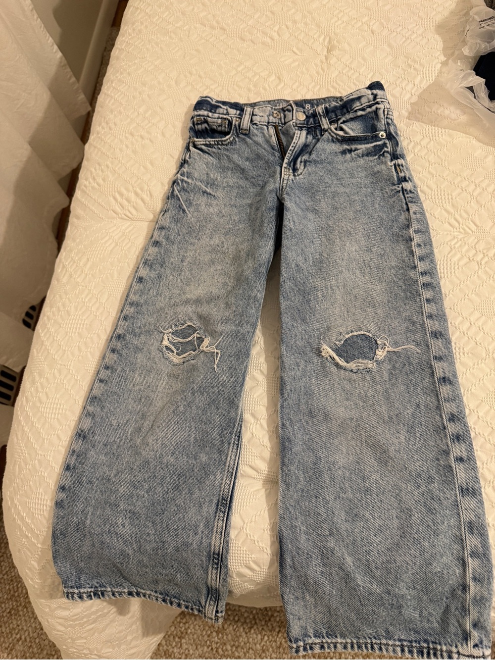 GAP denim girl Light Blue Distressed Wide Leg Jeans
